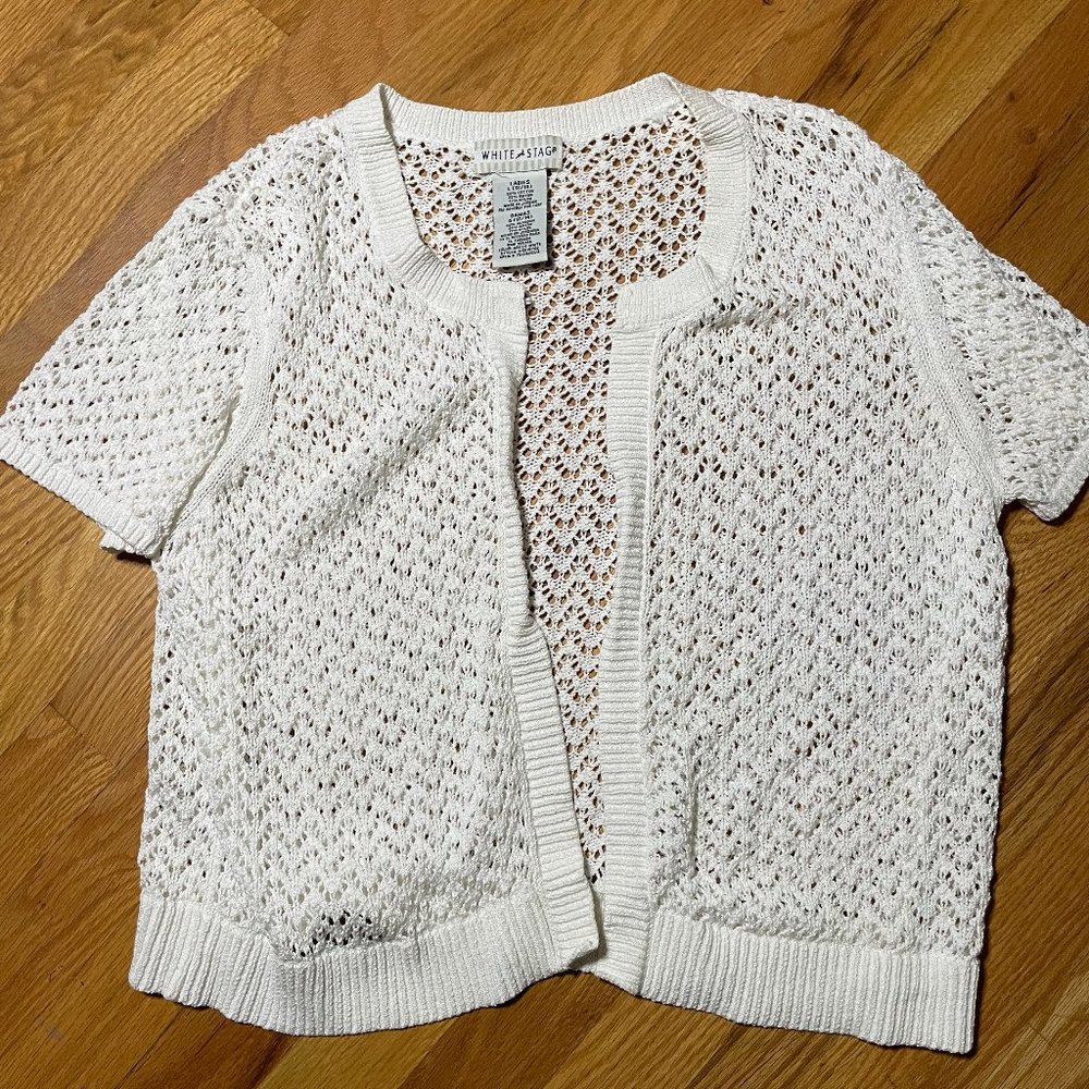 white crochet cardigan